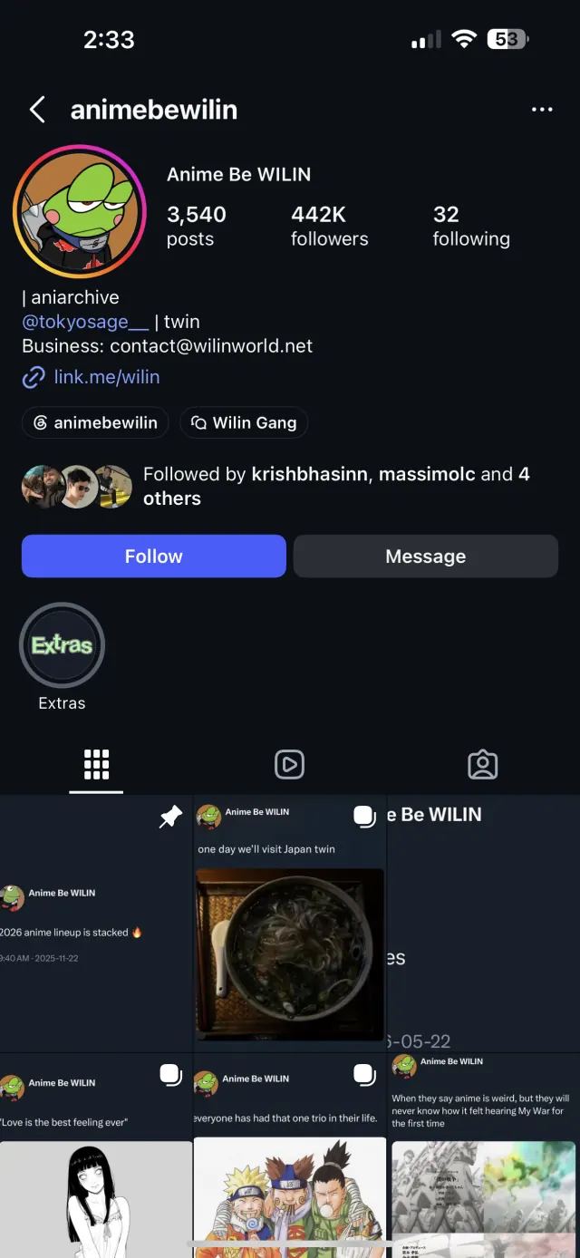 @AnimeBeWilin Instagram profile